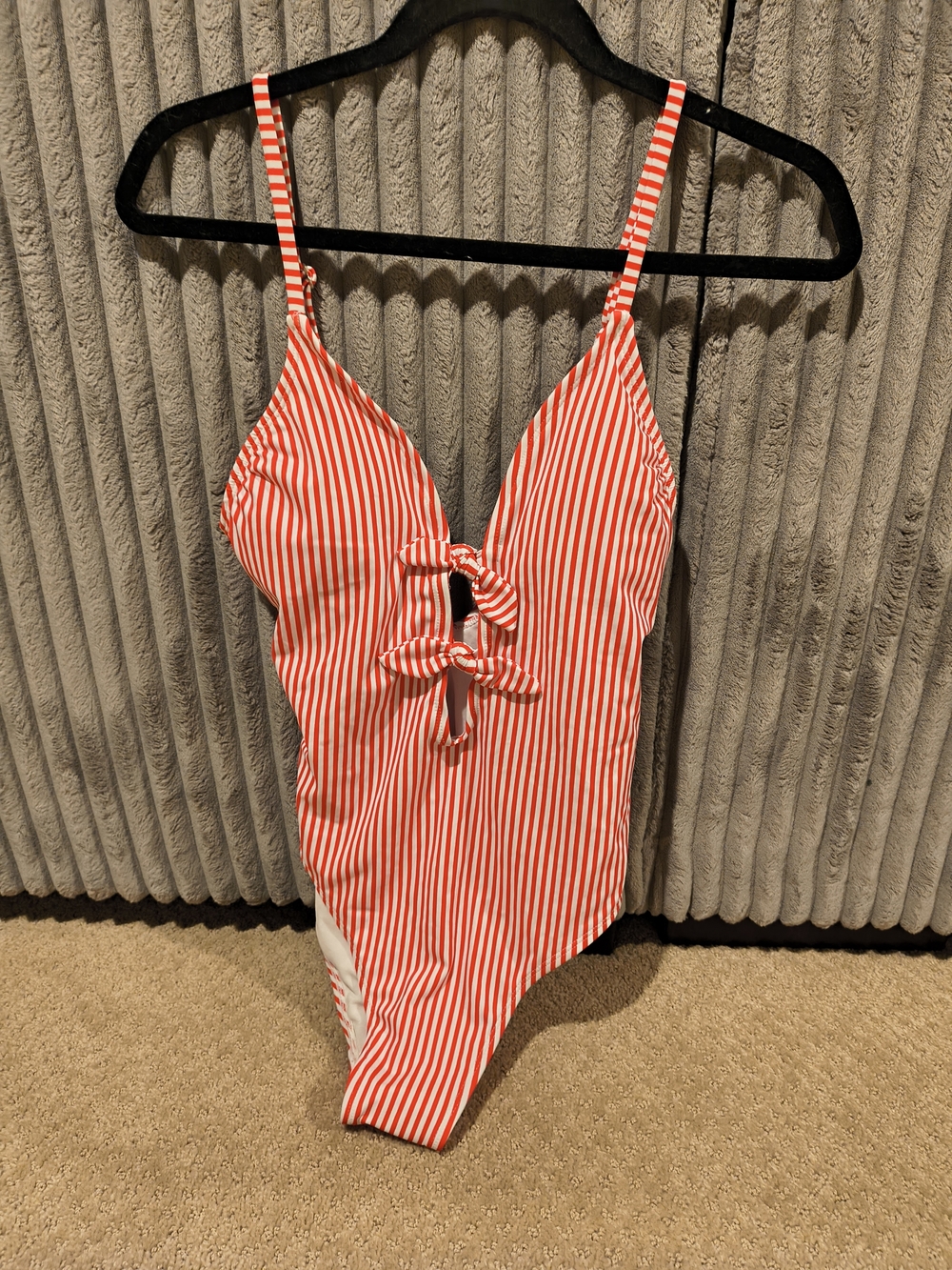 Target Red and White Striped Girls' One-Piece Swimsuit with Front Ties